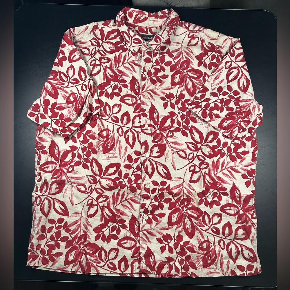 Eddie Bauer 100% Linen Floral Hawaiian Shirt Extra Large XL Men’s Short Sleeve